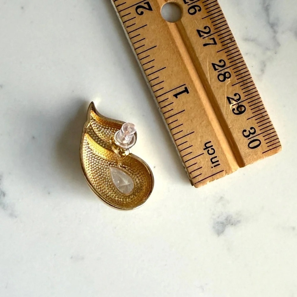 2/$30🌵 Gold Double Flame Teardrop Crystal Stone Earrings Studs Jewelry Gift NEW